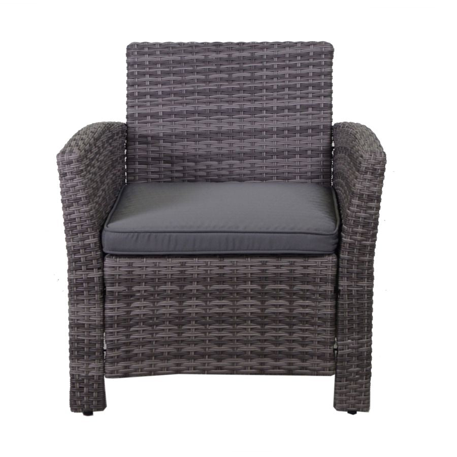 SALOTTO DA GIARDINO TULSA IN POLYRATTAN GRIGIO CON TAVOLO + BAULE CUSCINI INCLUSI