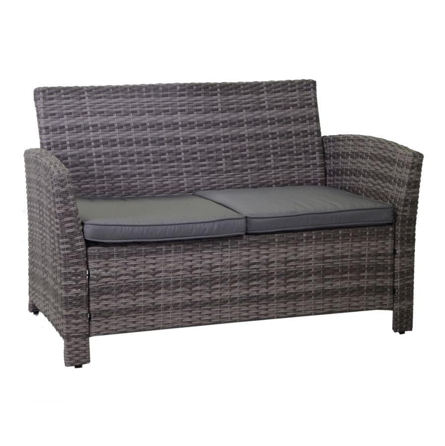 SALOTTO DA GIARDINO TULSA IN POLYRATTAN GRIGIO CON TAVOLO + BAULE CUSCINI INCLUSI