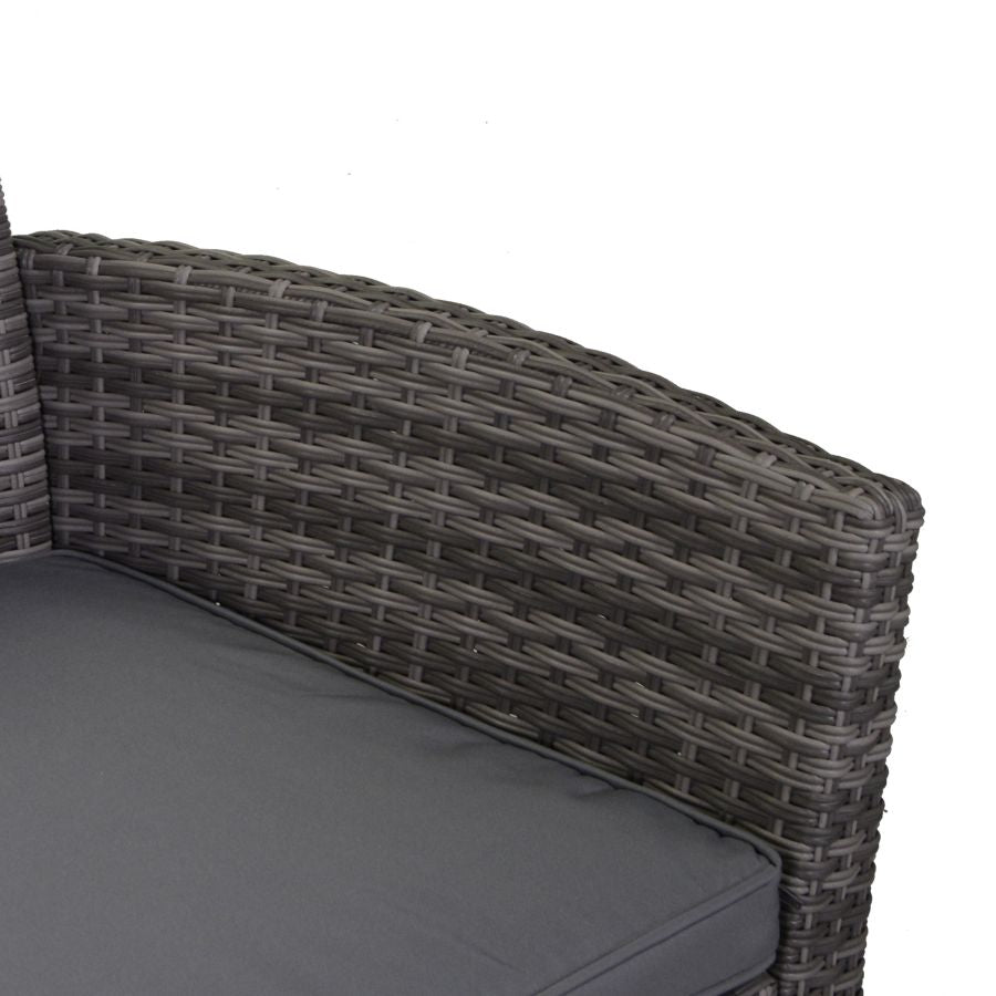 SALOTTO DA GIARDINO TULSA IN POLYRATTAN GRIGIO CON TAVOLO + BAULE CUSCINI INCLUSI
