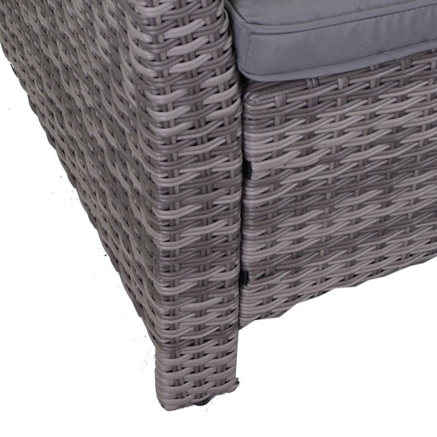 SALOTTO DA GIARDINO TULSA IN POLYRATTAN GRIGIO CON TAVOLO + BAULE CUSCINI INCLUSI