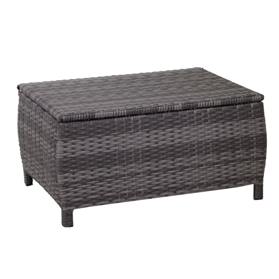 SALOTTO DA GIARDINO TULSA IN POLYRATTAN GRIGIO CON TAVOLO + BAULE CUSCINI INCLUSI