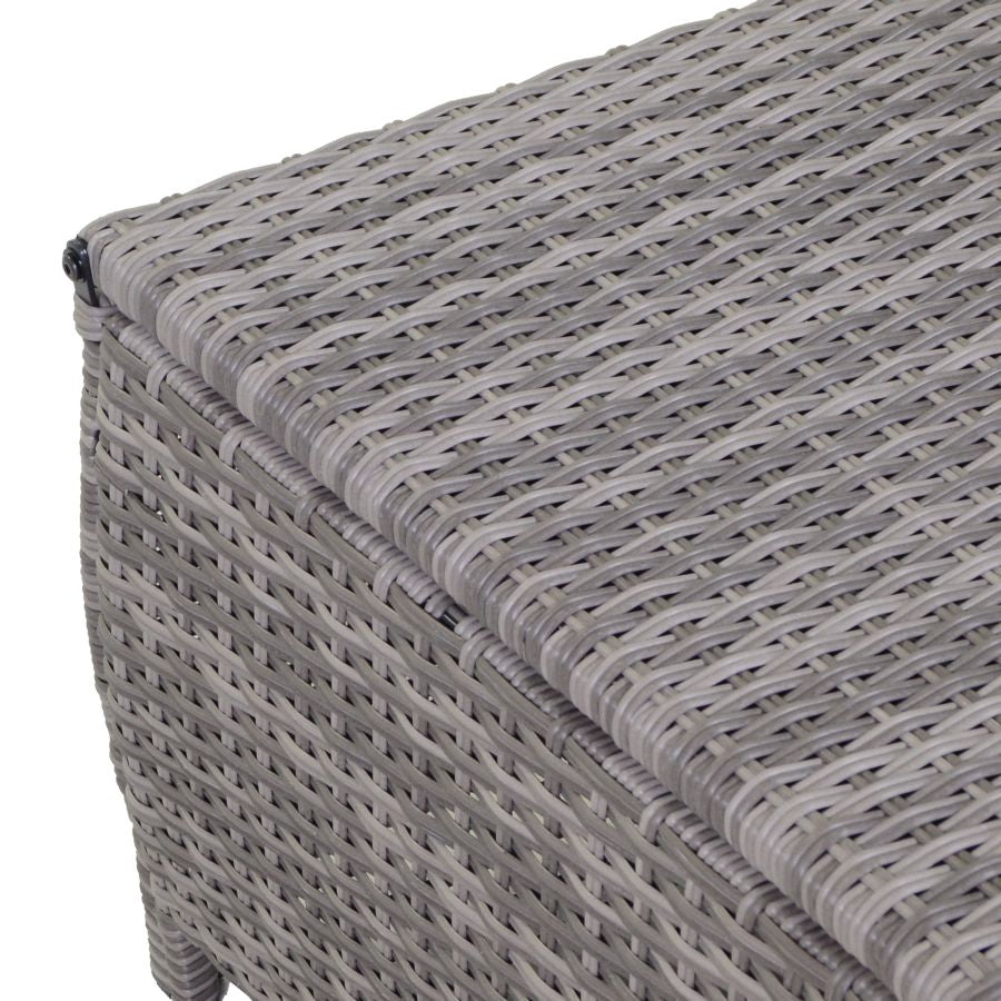 SALOTTO DA GIARDINO TULSA IN POLYRATTAN GRIGIO CON TAVOLO + BAULE CUSCINI INCLUSI