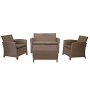 SALOTTO DA GIARDINO TULSA IN POLYRATTAN MARRONE CON TAVOLO + BAULE CUSCINI INCLUSI