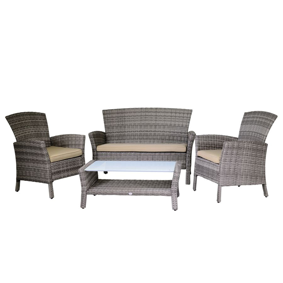 SALOTTO DA GIARDINO AMALIA IN POLYRATTAN GRIGIO CON CUSCINI INCLUSI