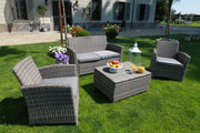 SALOTTO DA GIARDINO TULSA IN POLYRATTAN GRIGIO CON TAVOLO + BAULE CUSCINI INCLUSI