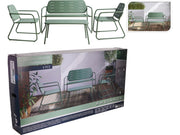 Set Giardino 4 Pezzi con 2 Sedie 1 Panchina e 1 Tavolino Verde Opaco