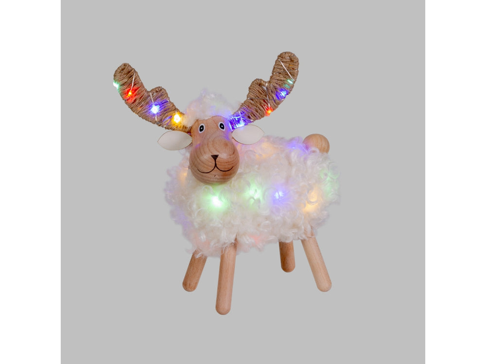 Pecorella decorativa 23cm 32 microled bianco caldo e multicolor a batteria 3xAA uso interno Peraga Christmas