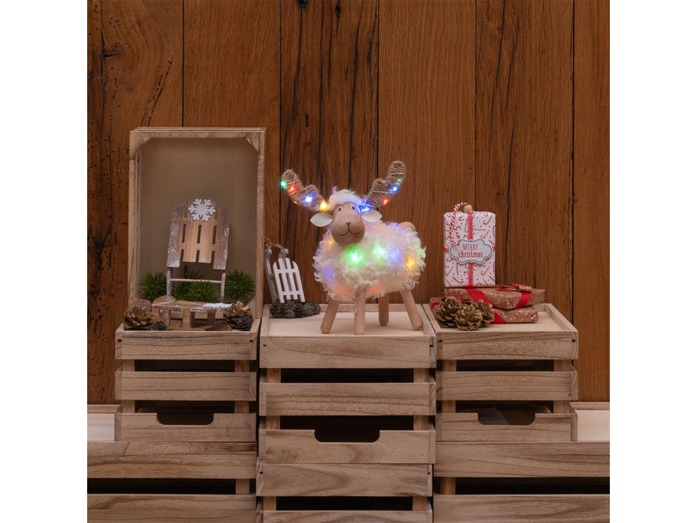 Pecorella decorativa 23cm 32 microled bianco caldo e multicolor a batteria 3xAA uso interno Peraga Christmas