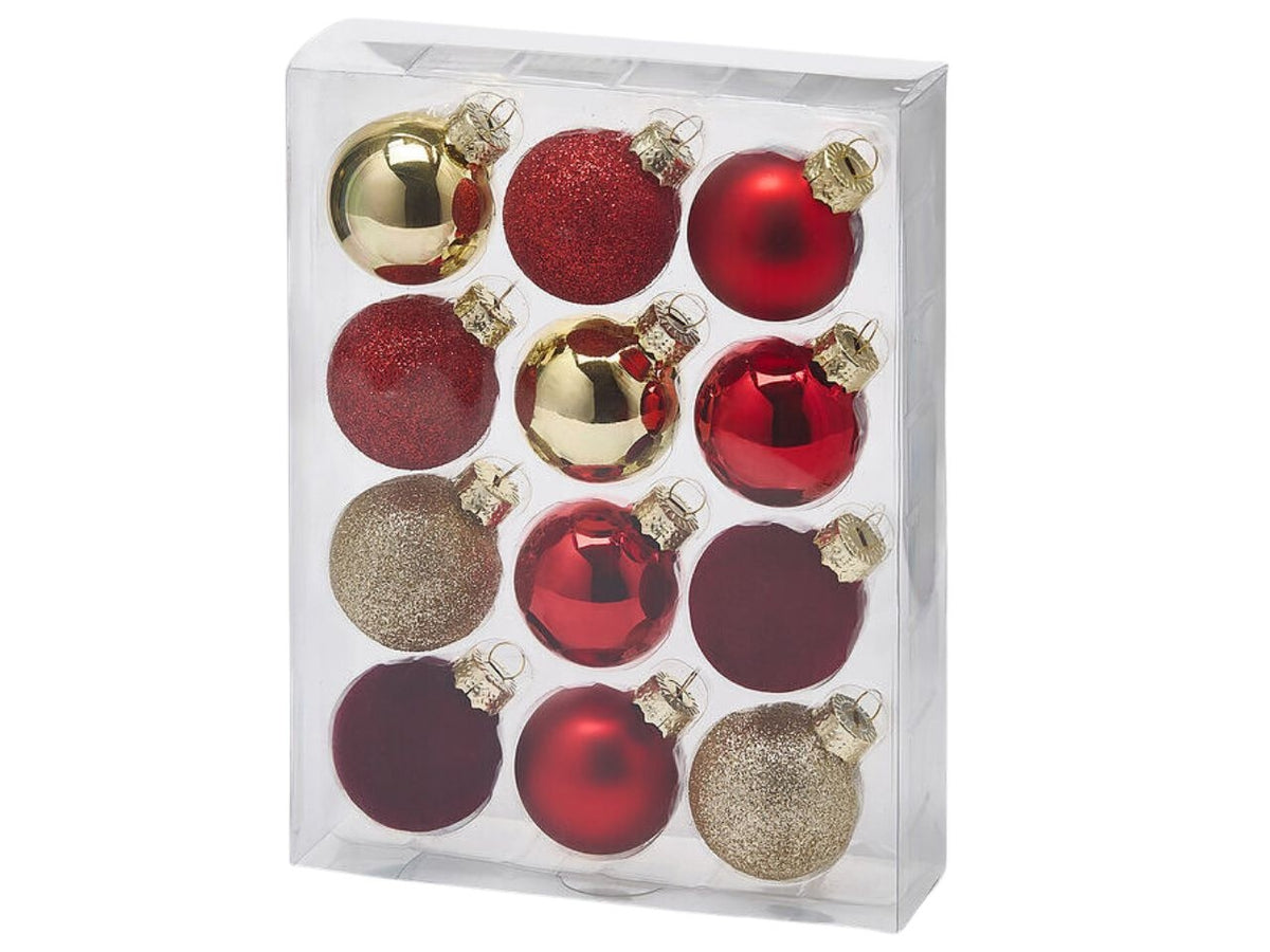 12 Palline di Natale in vetro rosso e oro D4 EDG
