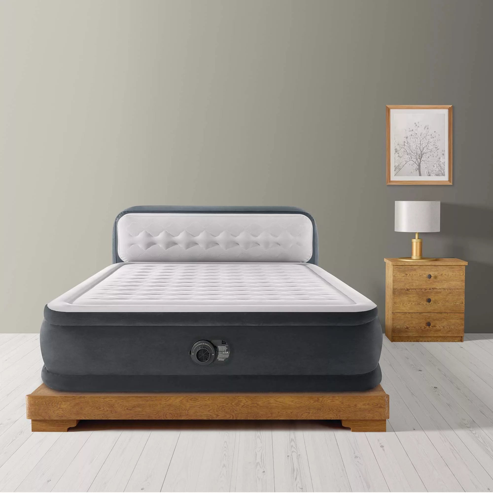 Materasso Airbed Dura-Beam Ultra Plush Headboard 152cm x 236cm x 86cm Grigio Chiaro