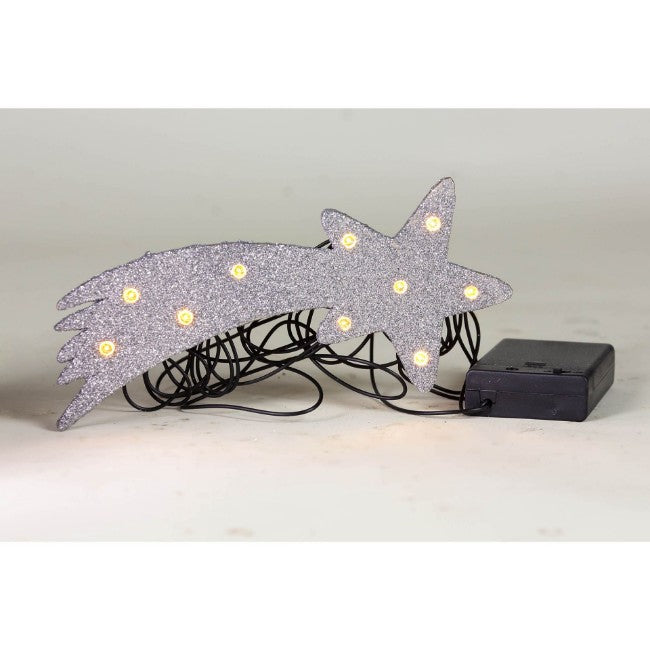 COMETINA ARGENTATA CON 10 LUCI 4,5V PER PRESEPE 18X8 CM