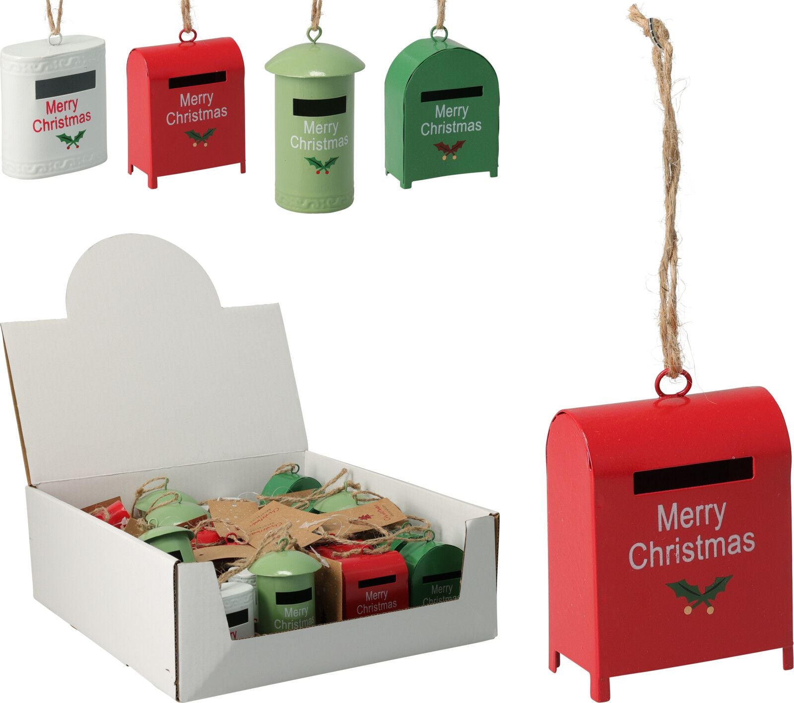 decorazione natalizia appendibile Cassetta Postale Natalizia 6cm modello assortito Rosso/Verde/Bianco