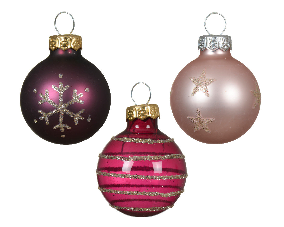 CONFEZIONE DA 9 PALLINE DI NATALE IN VETRO, Ø3 CM, COLORE ROSA