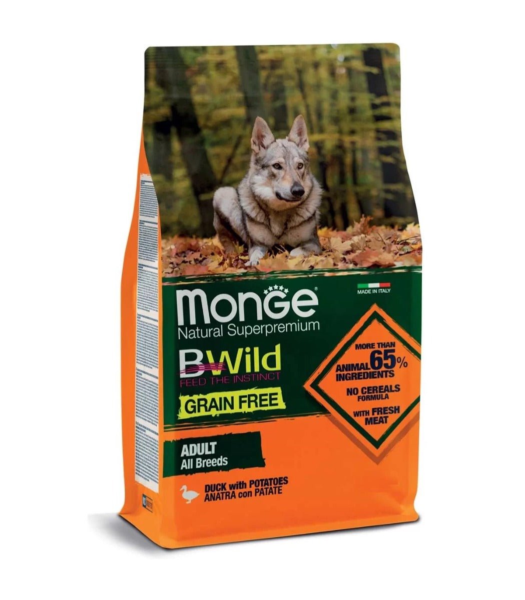 MONGE CIBO SECCO CANE CROCCANTINI GRAIN FREE CON ANATRA E PATATE 12 KG