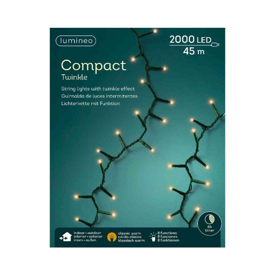 LUCI DI NATALE 2000 LED TWINKLE BIANCO CALDO EXTRA 45MT