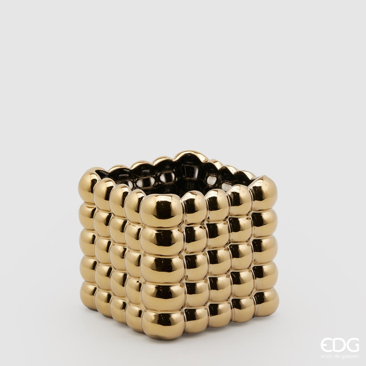 VASO CUBO SFERE H12X13,5X13,5CM ORO