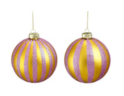 Mica Decorations Pallina di Natale in Vetro a Righe D10 cm, lilla e oro Assortito