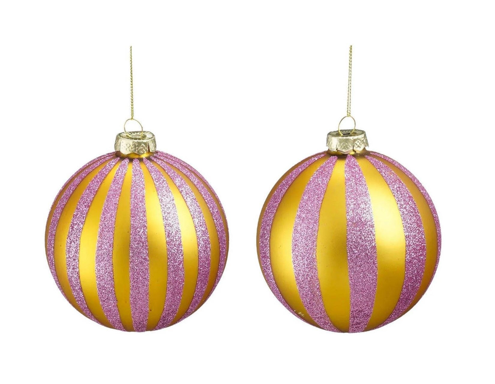 Mica Decorations Pallina di Natale in Vetro a Righe D10 cm, lilla e oro Assortito