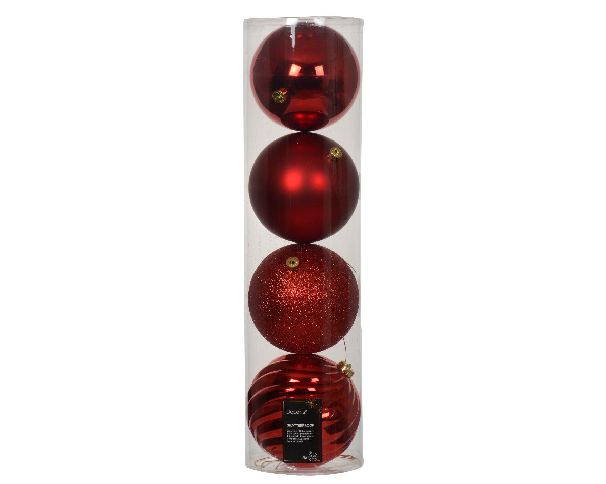 Confezione 4 palline di natale Miste Rosse 14cm