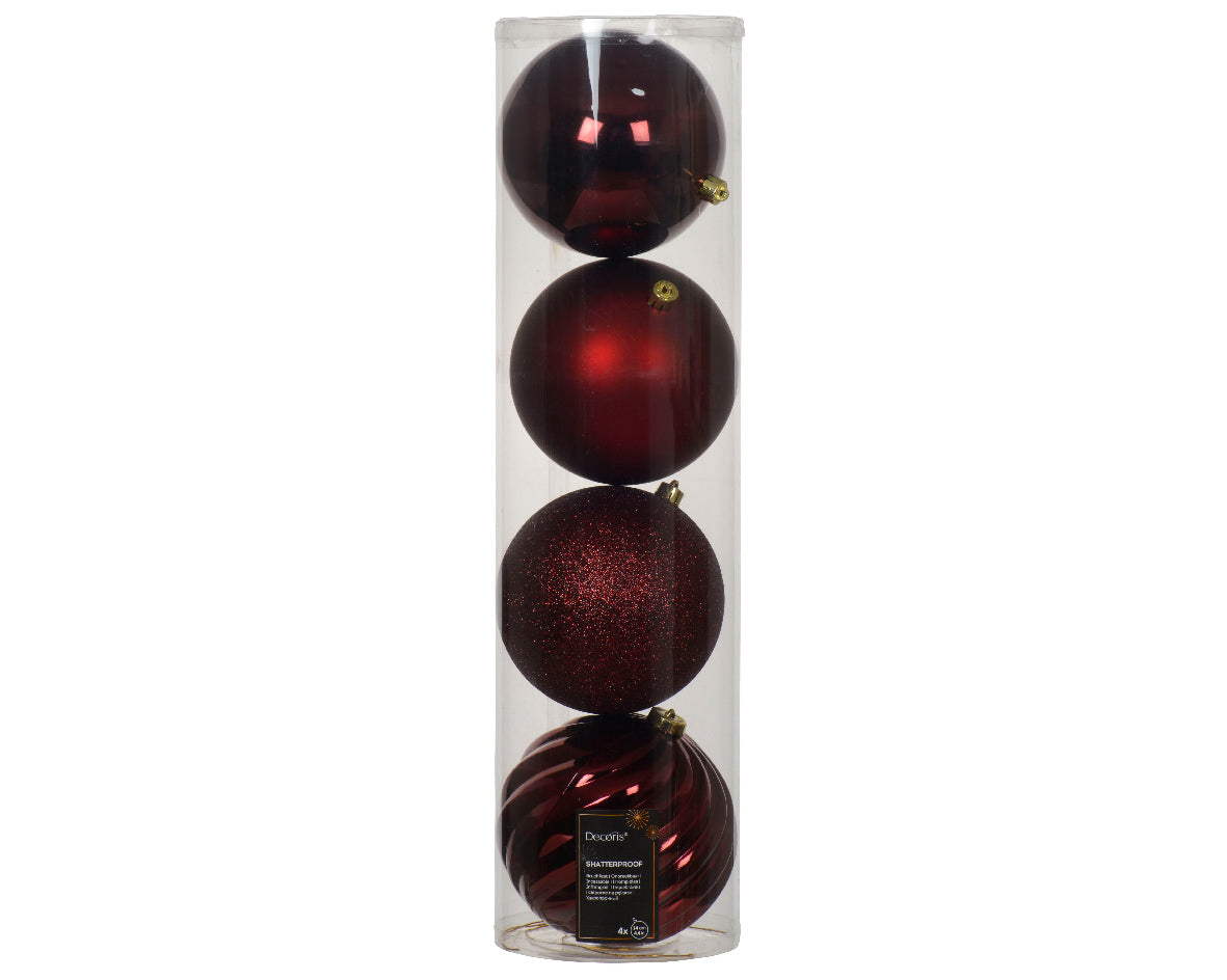 Confezione 4 palline di natale Miste Rosso Scuro 14cm