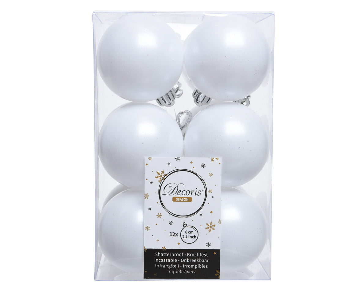 12 PALLINE 6 CM BIANCO INVERNO OPACO
