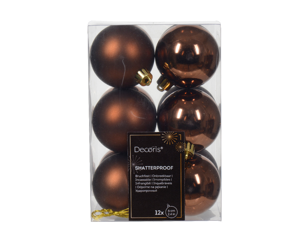 12 PALLINE DI NATALE D.6CM COLORE BRONZO LUCIDO/OPACO