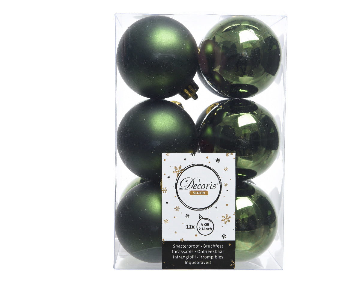 12 PALLINE DI NATALE VERDE PINO 6CM