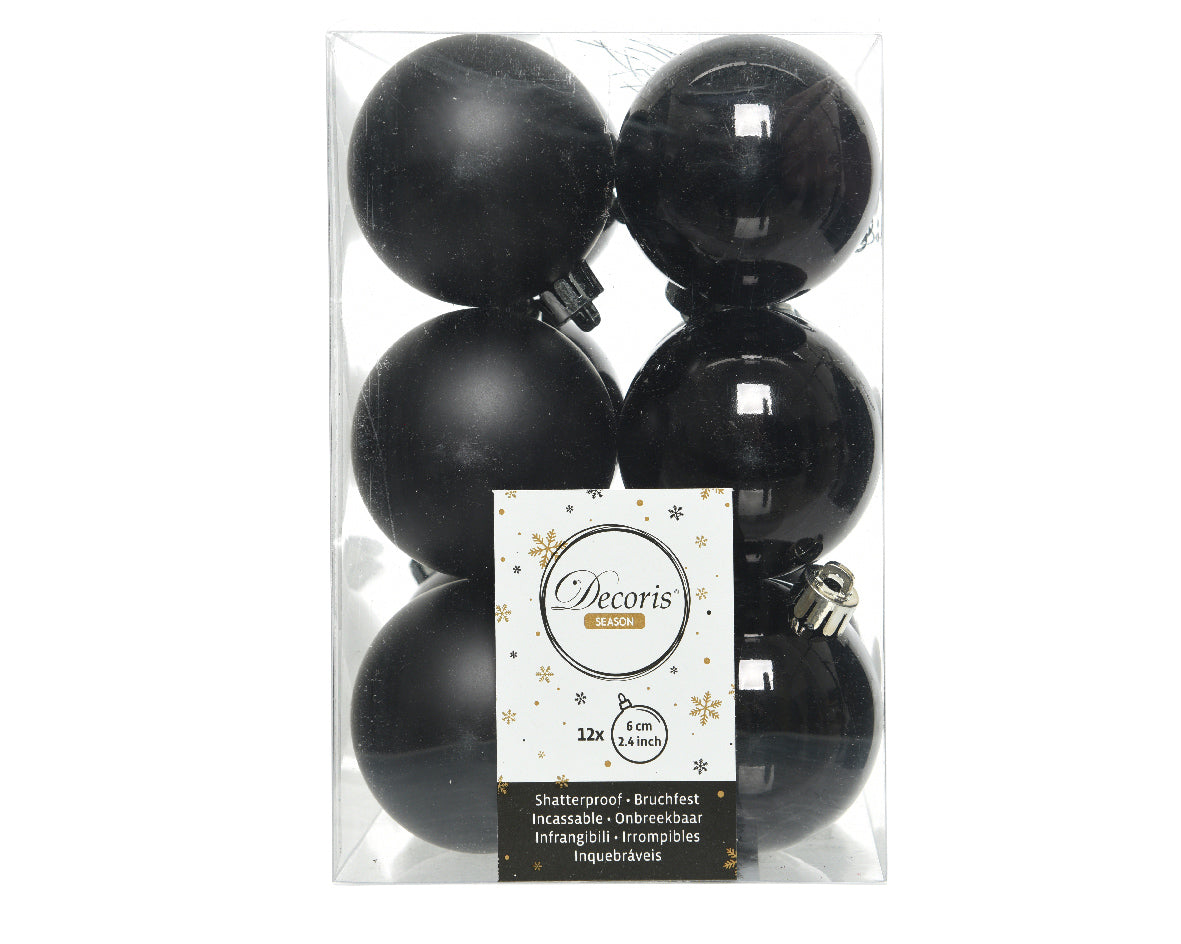 12 PALLINE DI NATALE 6 CM COLOR NERO OPACO/LUCIDO