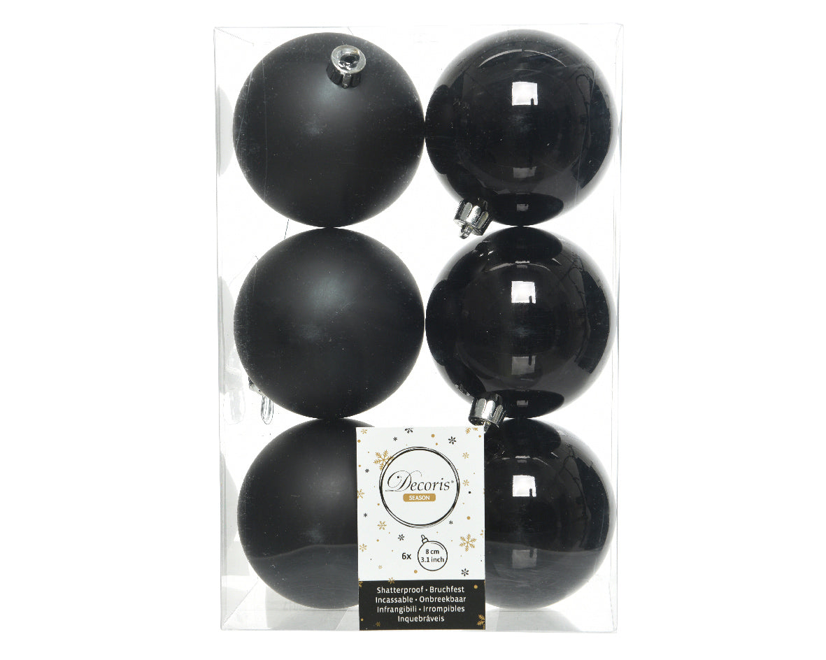 6 PALLINE DI NATALE 8 CM COLOR NERO OPACO/LUCIDO