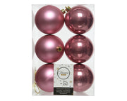 6 PALLINE DI NATALE 8 CM COLOR ROSA VELLUTO OPACO/LUCIDO