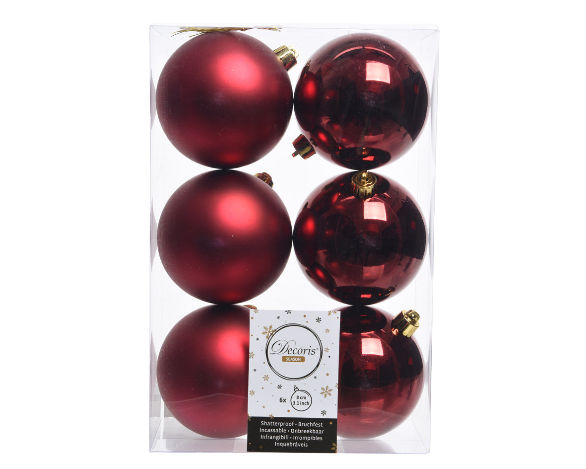6 PALLINE 8CM BORDEAUX OPACO/LUCIDO
