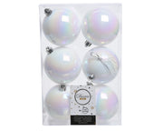 6 PALLINE 8 CM BIANCO IRIDESCENTE