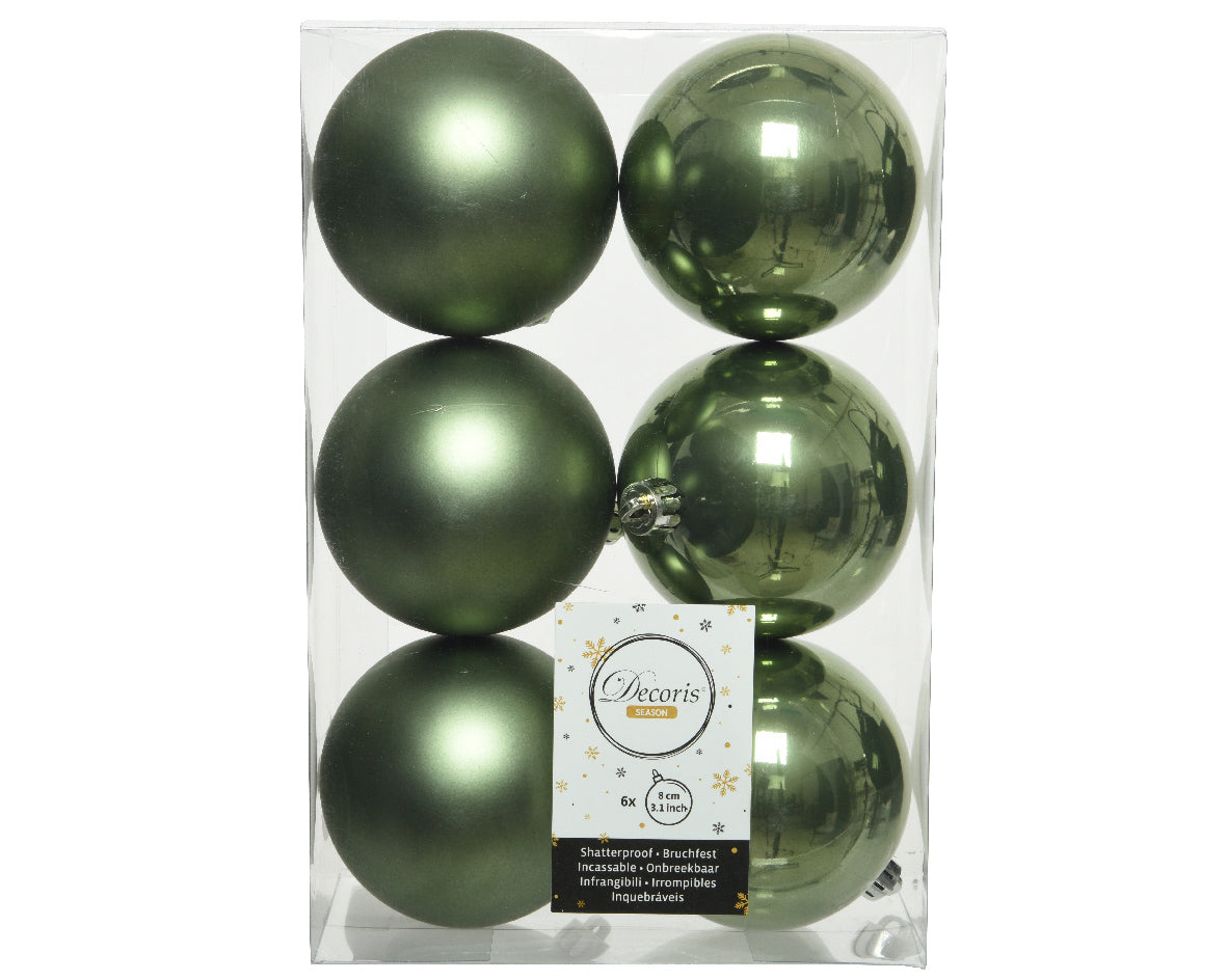 6 PALLINE D.8CM VERDE MUSCHIO