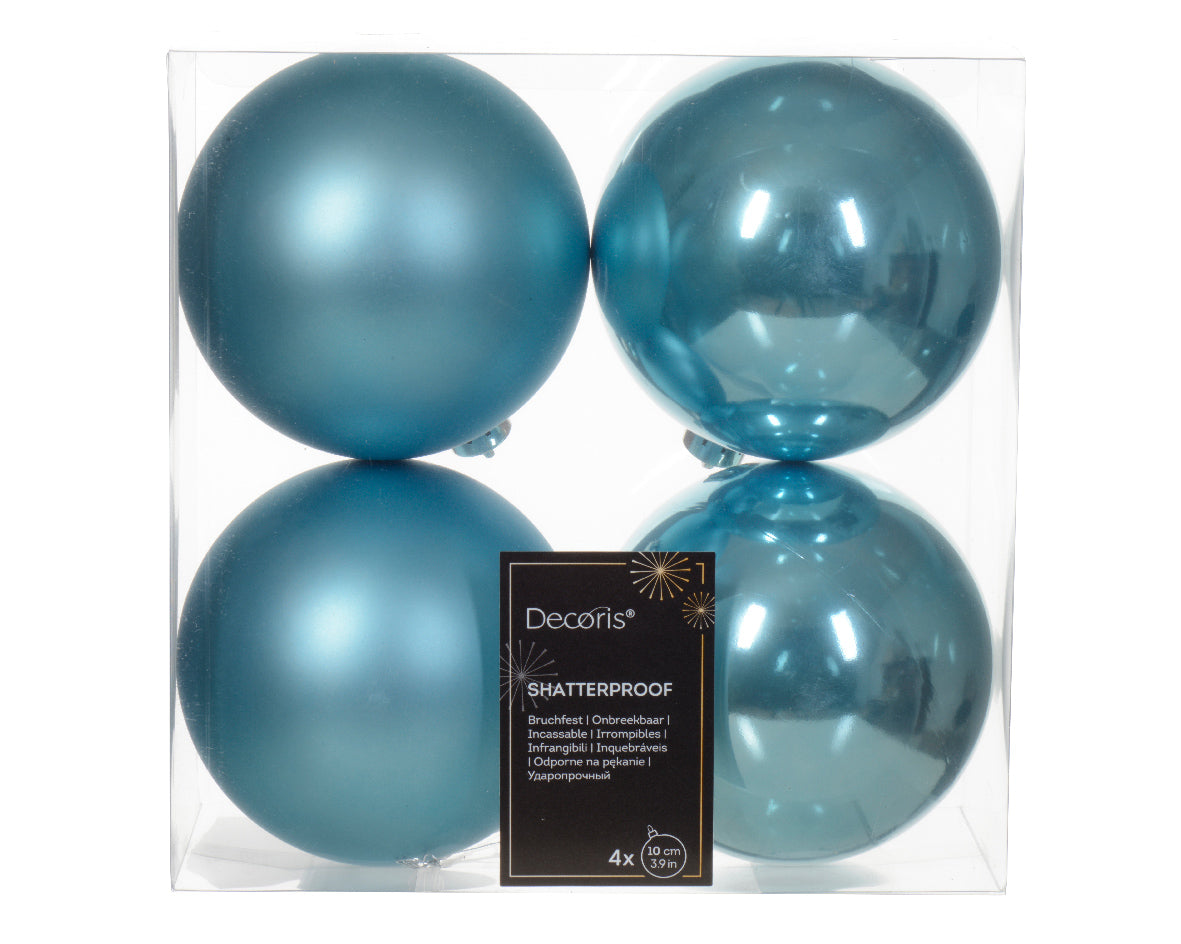 4 PALLINE DI NATALE D.10CM COLORE AZZURO LUCIDO/OPACO