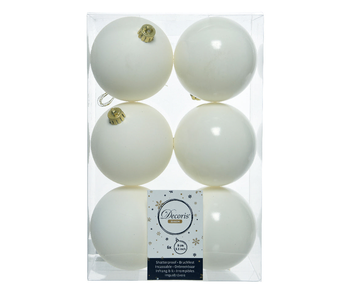 6 PALLINE 8CM BIANCO LANA LUCIDO