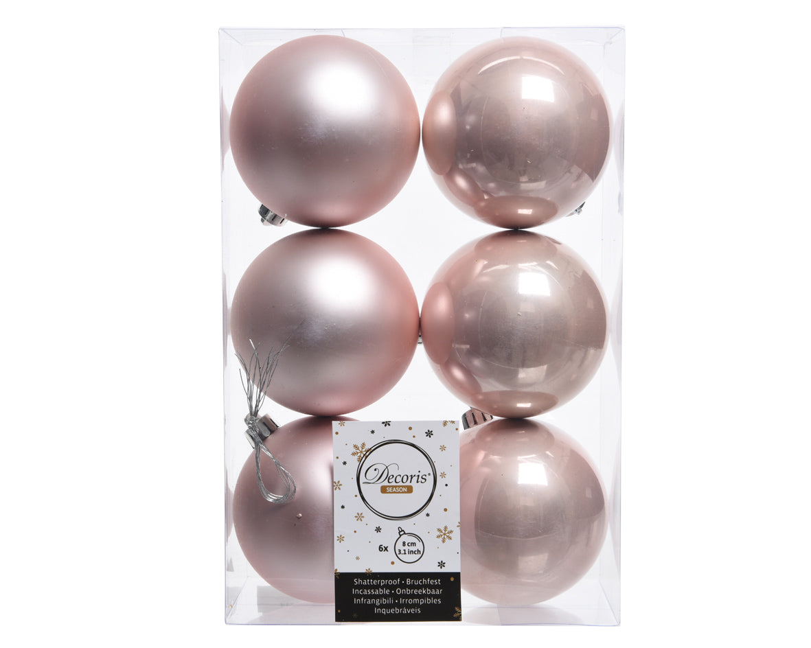 6 PALLINE 8CM ROSA CIPRIA OPACO/LUCIDO