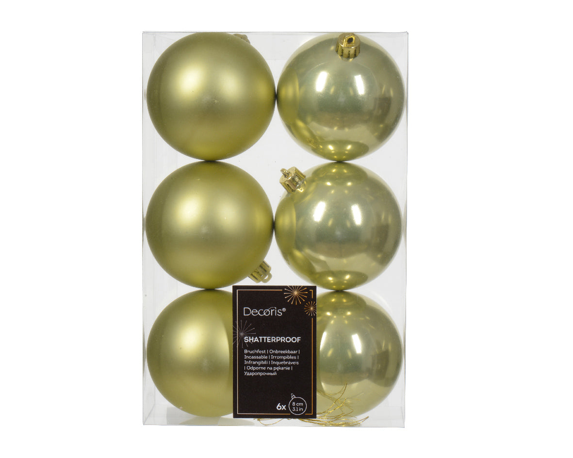 6 PALLINE DI NATALE D.8CM COLORE PISTACCHIO LUCIDO/OPACO