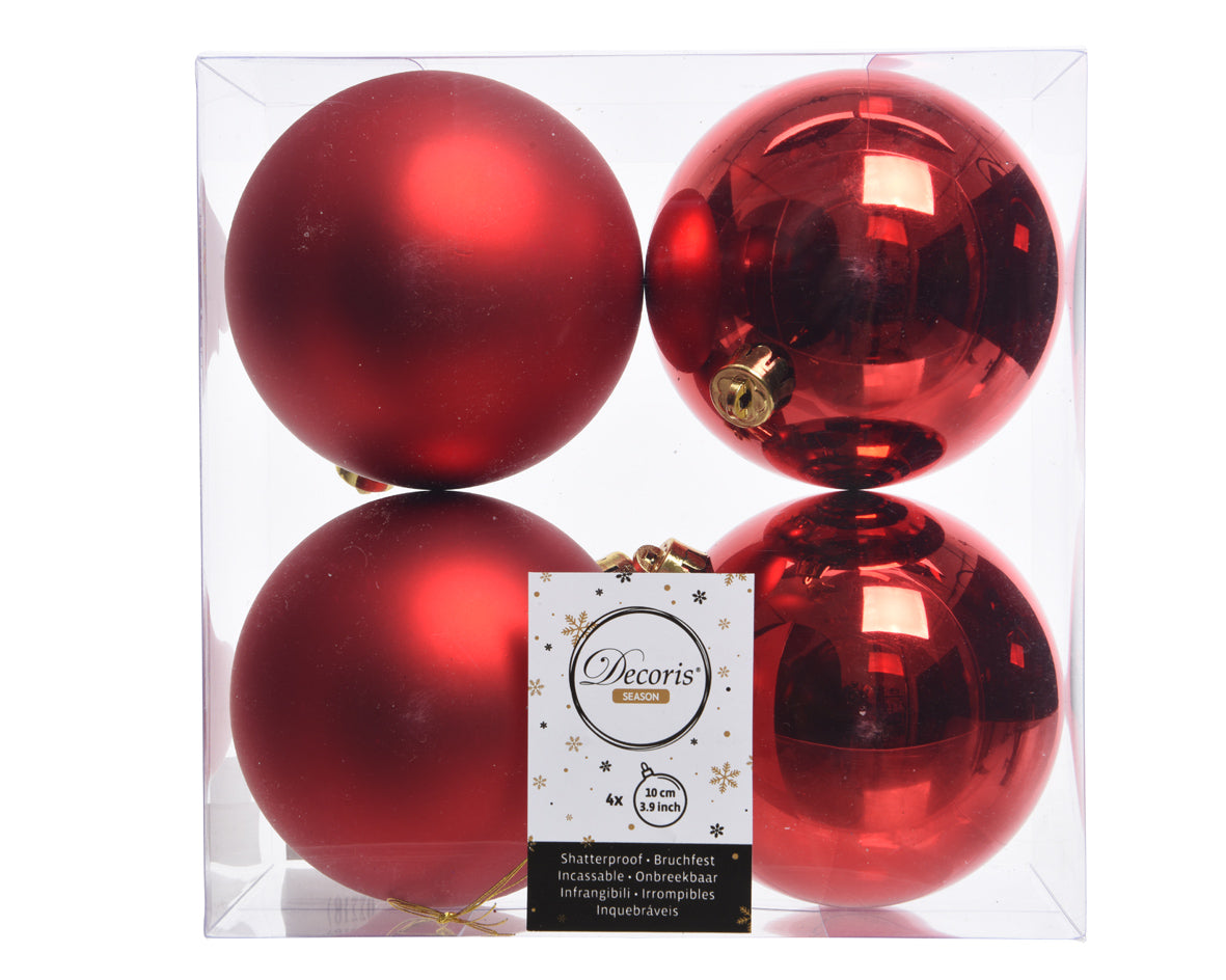 4 PALLINE 10CM ROSSO OPACO/LUCIDO