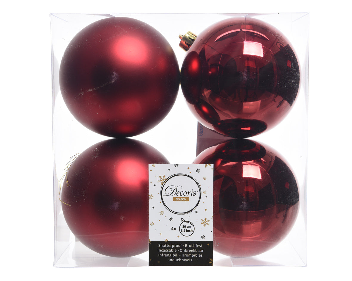 4 PALLINE 10CM BORDEAUX OPACO/LUCIDO