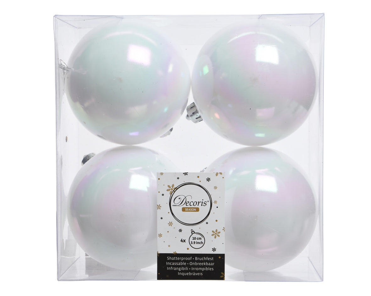 4 PALLINE 10CM BIANCO IRIDESCENTE