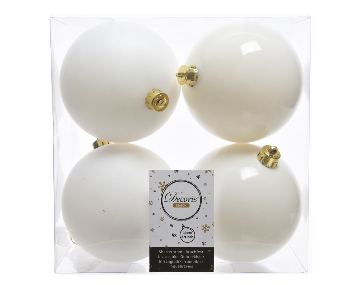 4 PALLINE 10CM BIANCO LANA OPACO/LUCIDO
