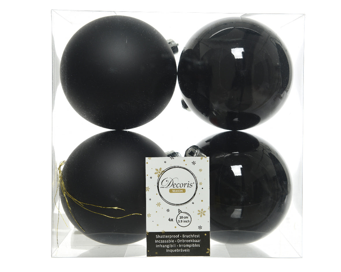 4 PALLINE DI NATALE 10 CM COLOR NERO OPACO/LUCIDO