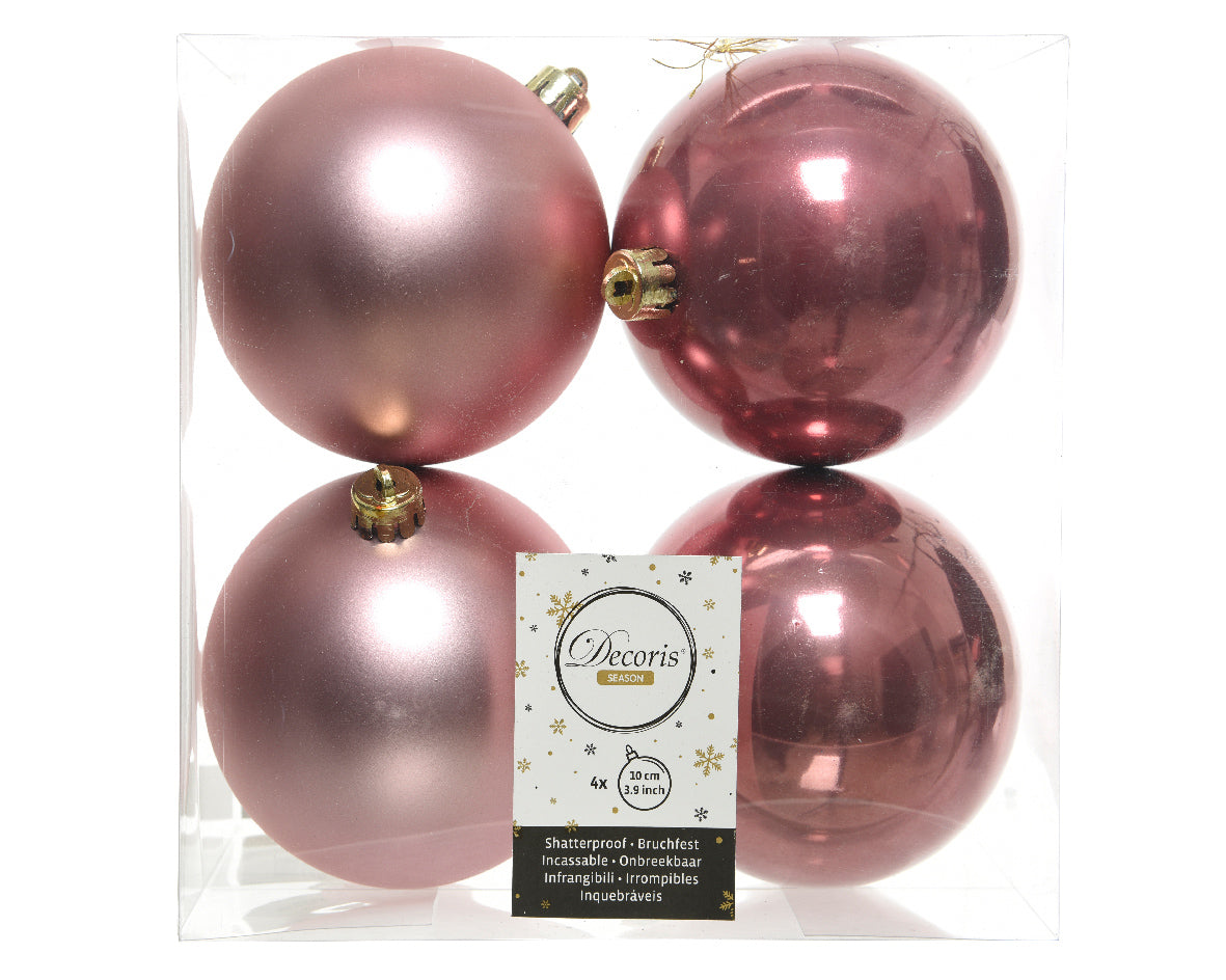4 PALLINE DI NATALE 10 CM COLOR ROSA VELLUTO OPACO/LUCIDO