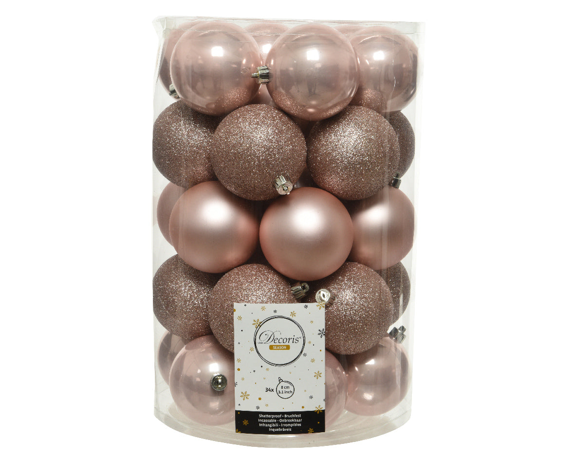 34 PALLINE DI NATALE D.8CM ROSA PALLIDO
