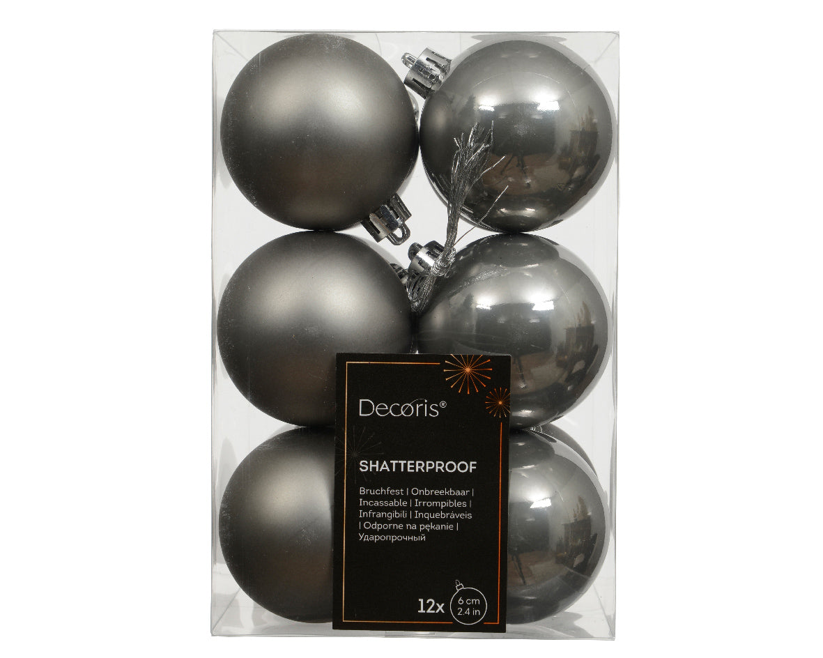 Confezione 12 palline di natale Miste lucido opaco Grigie 6cm