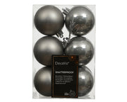 Confezione 12 palline di natale Miste lucido opaco Grigie 6cm