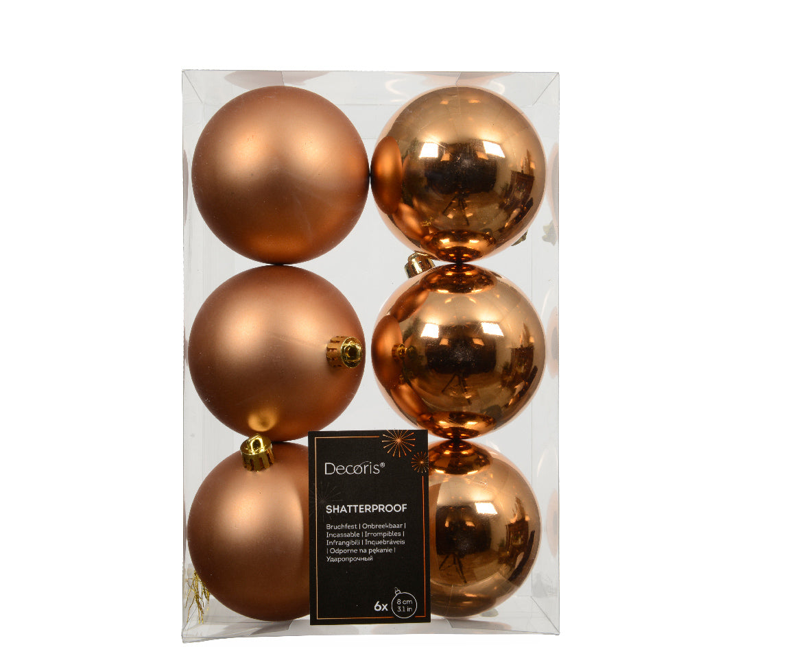 Confezione 6 palline di natale Miste Brandy 8cm