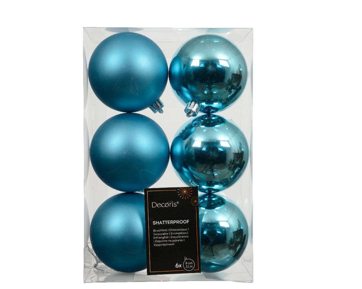 Confezione 6 palline di natale Miste Blu 8cm