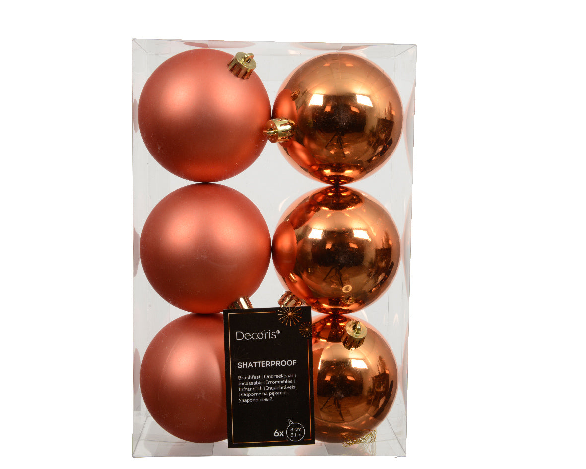 Confezione 6 palline di natale Miste Arancione 8cm