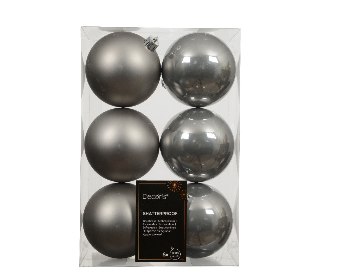 Confezione 6 palline di natale Miste lucido/opaco Grigie 8cm